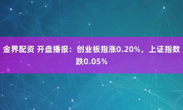 金界配资 开盘播报：创业板指涨0.20%，上证指数跌0.05%