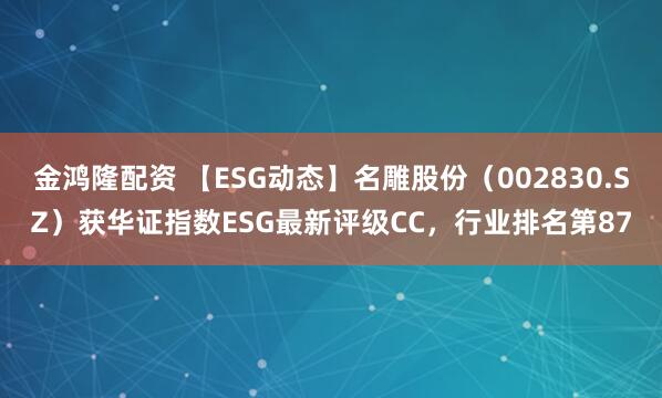金鸿隆配资 【ESG动态】名雕股份（002830.SZ）获华证指数ESG最新评级CC，行业排名第87